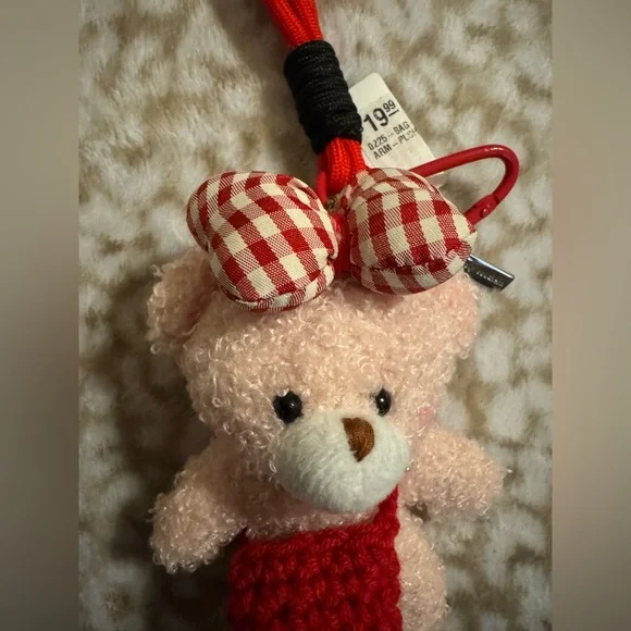 NWT Simply Southern Pink Teddy Bear Keychain with Red Pouch - Picture 3 of 6